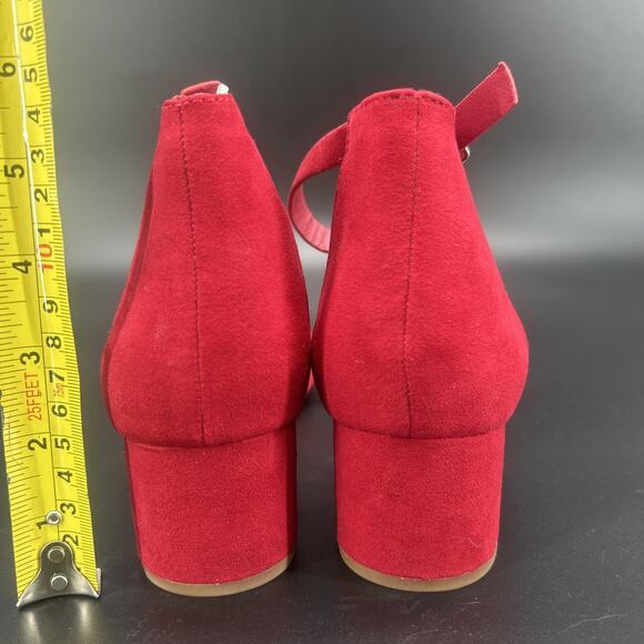 Rampage Mattie Women 8.5M Red Faux Suede Block Heel Strap Sandals Holiday Vixen - Picture 2 of 10